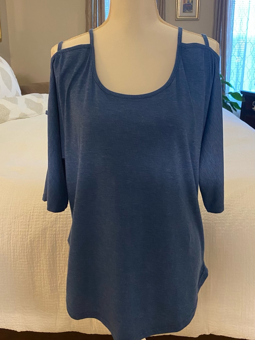 Blue Cold-Shoulder Women's Top